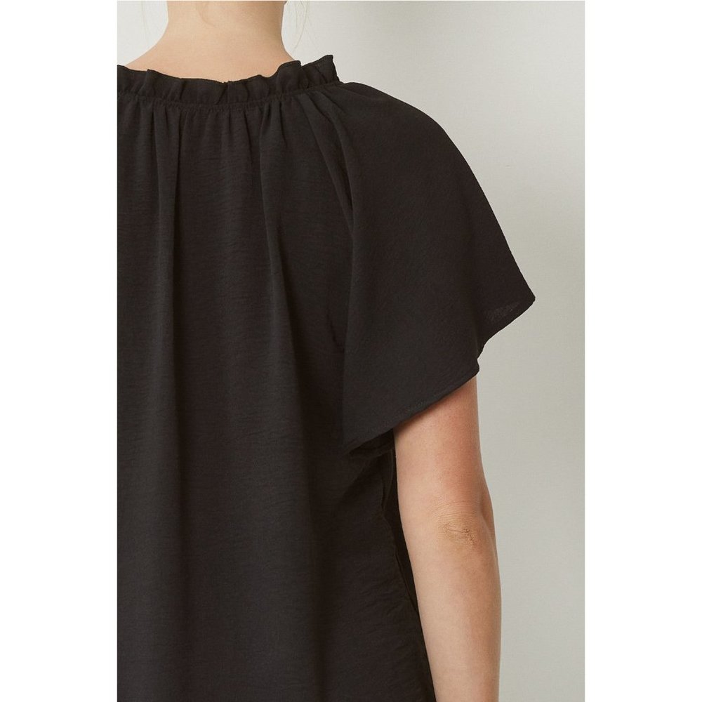 Entro Ruffled Flutter Sleeve Blouse, Black - Picture 7 of 7